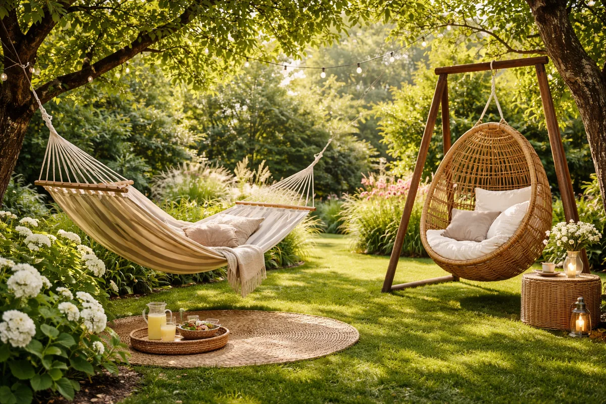 Comment intégrer des hamacs et fauteuils suspendus dans son jardin pour se détendre